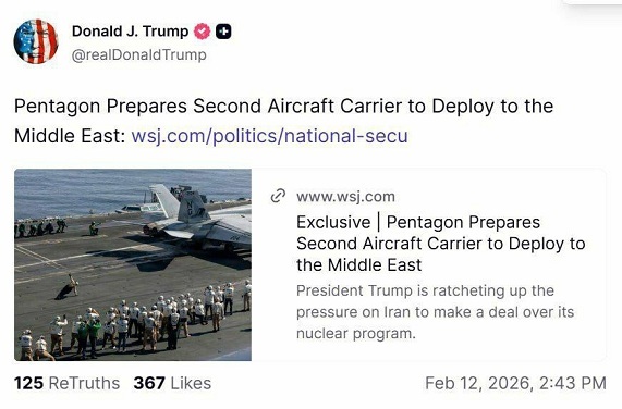 توئیت جدید ترامپ با محتوای نظامی/ ناوهواپیمابر دوم در راه خاورمیانه